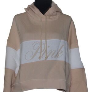 PINK Victoria’s Secret Hoodie Womens Large Beige Colorblock Pullover NWT